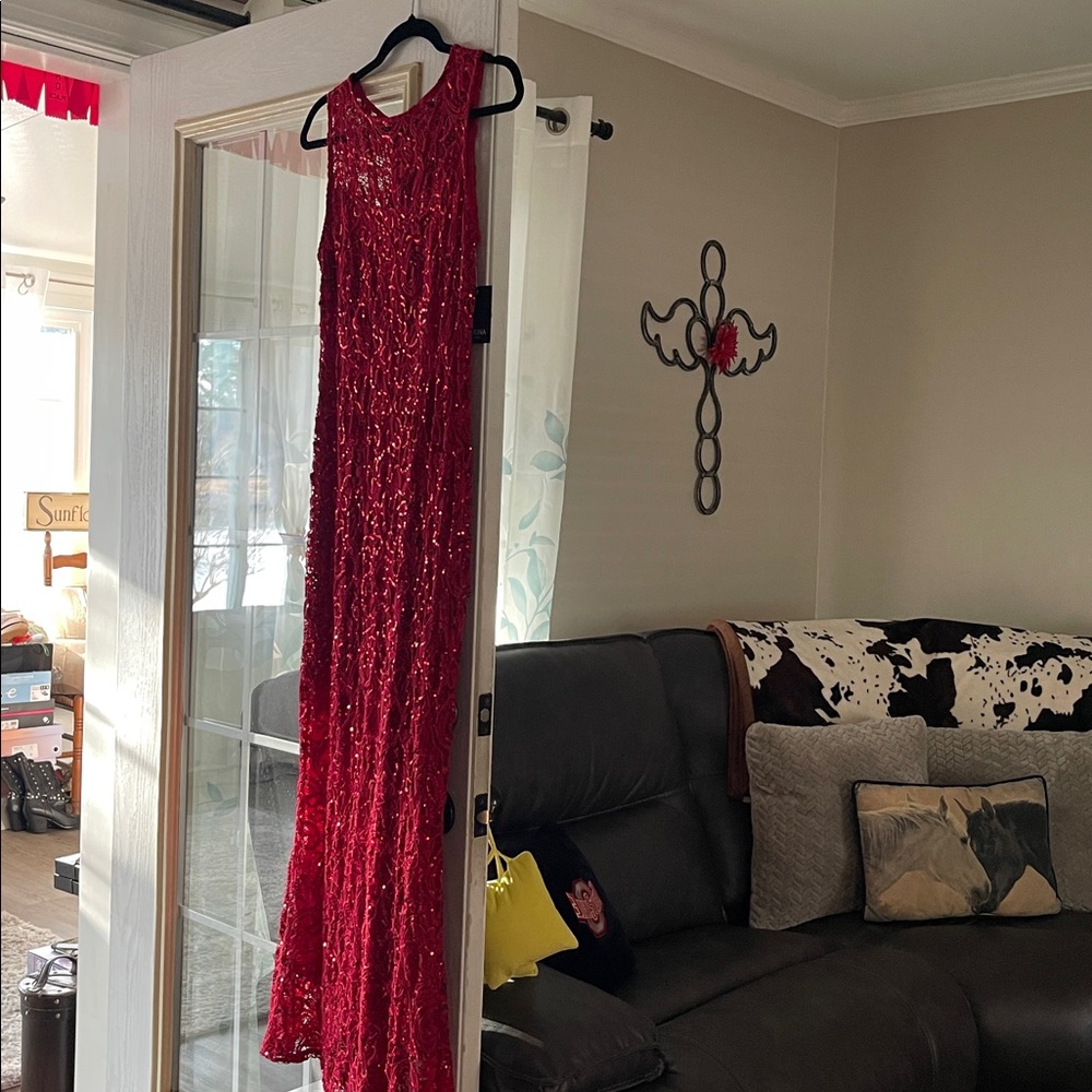 MARINA Vibrant Red Sequin Dress